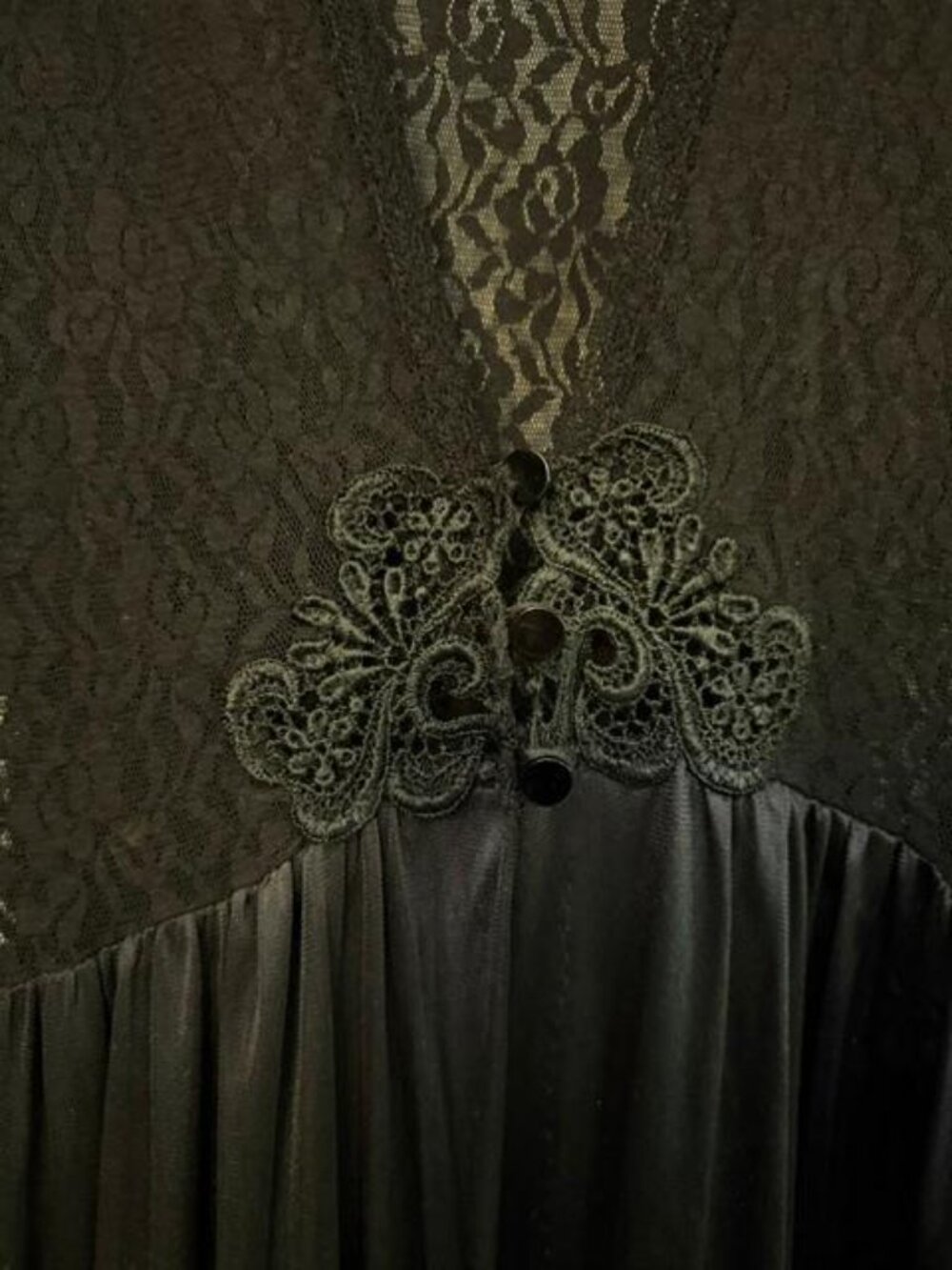 Vintage Black Lace Top and Polyester Skirt Below on Boudoir Robe - Size S - Picture 7 of 8